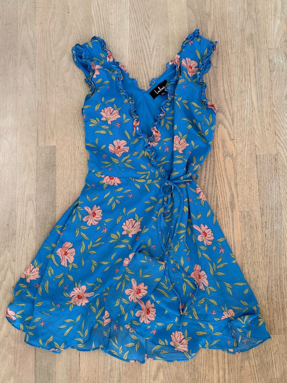 Lulu's Blue Floral Mini Wrap Dress